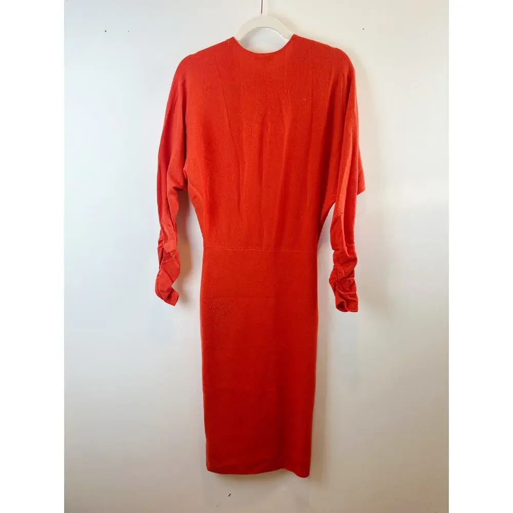 Riess Jenna Sweater Dress Orange Knitted Cashmere Blend Ruched Size M - Picture 5 of 13